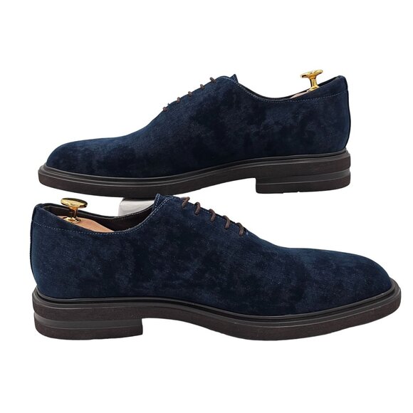 NEW Donald Pliner Distressed Navy Blue Velvet Dress Shoes Men 10 Wholecut Oxford - Picture 3 of 13